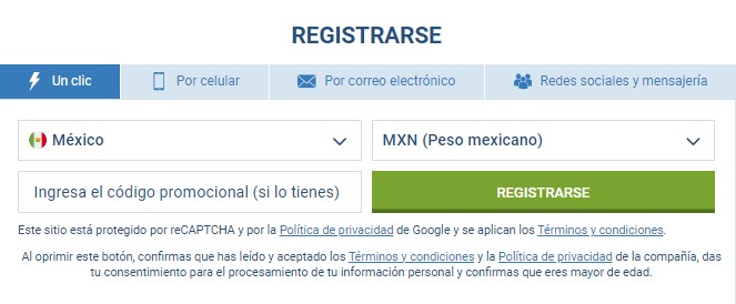 registrarse en 1xbet mexico